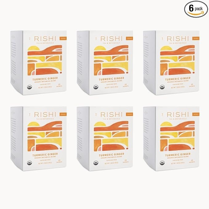 Rishi Tea Turmeric Ginger Herbal Tea – Organic 15 Count (6 Pack)