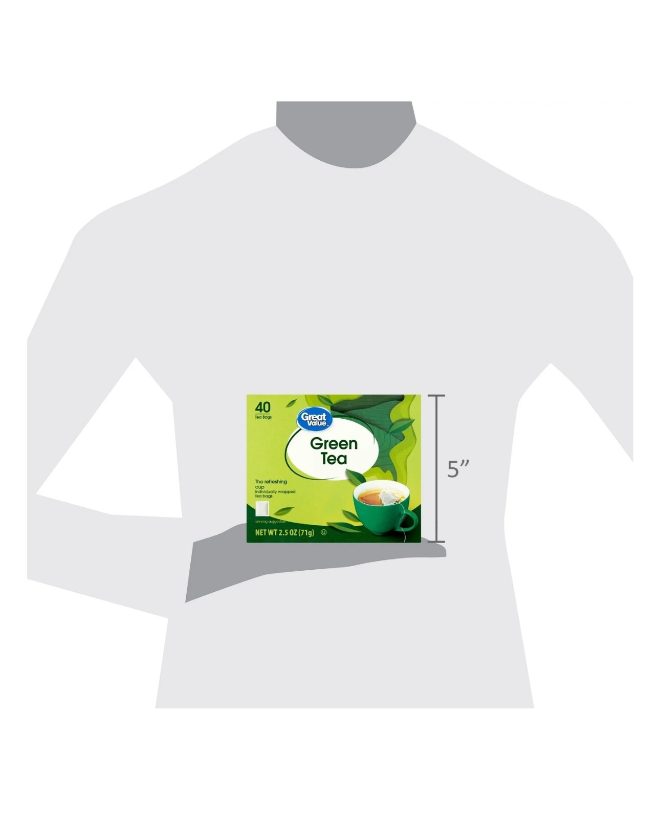 Green Tea Bags, Great Value, 2.5 oz, 40 Count, New