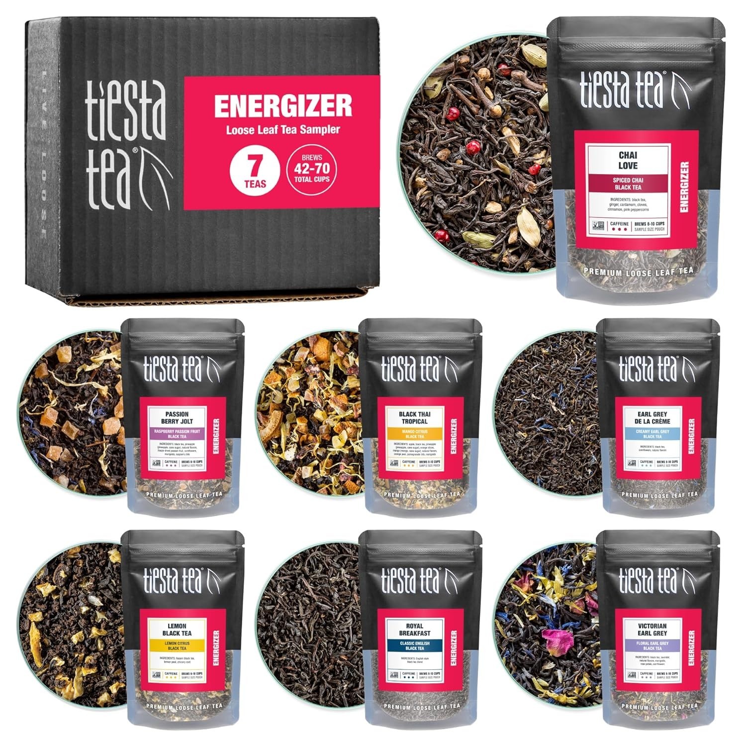 Discovery Sampler Dry Flight Set Loose Leaf High to No Caffeine Hot & Iced Up to