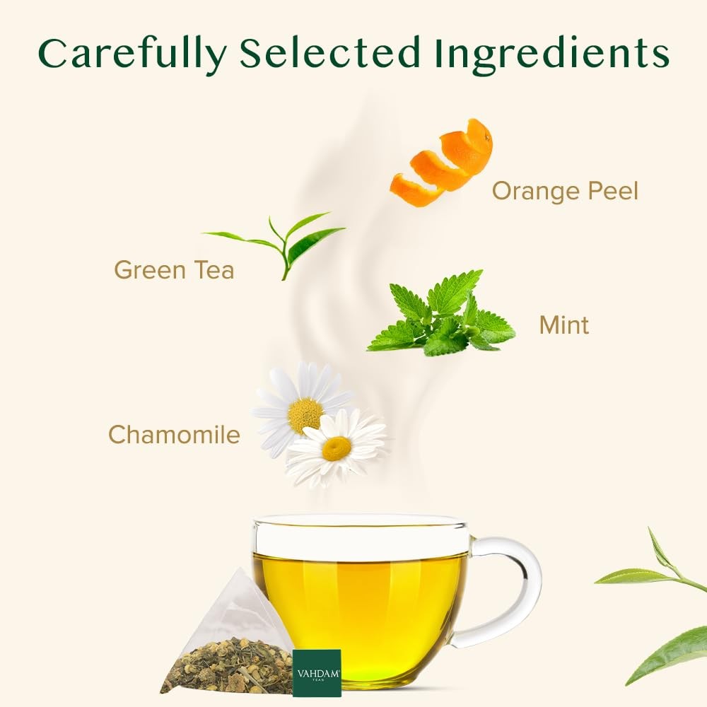 , Chamomile Mint Citrus Green Tea Bags 100 Count Low Caffeine, Non GMO, Glute…