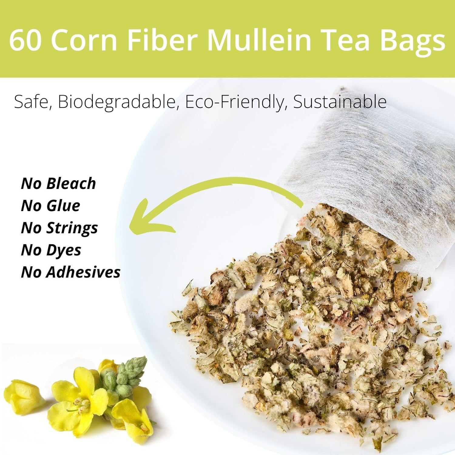 60 Mullein Leaf Tea Bags for Lungs, VitalForest 100% Pure Mullein Mullins Detox