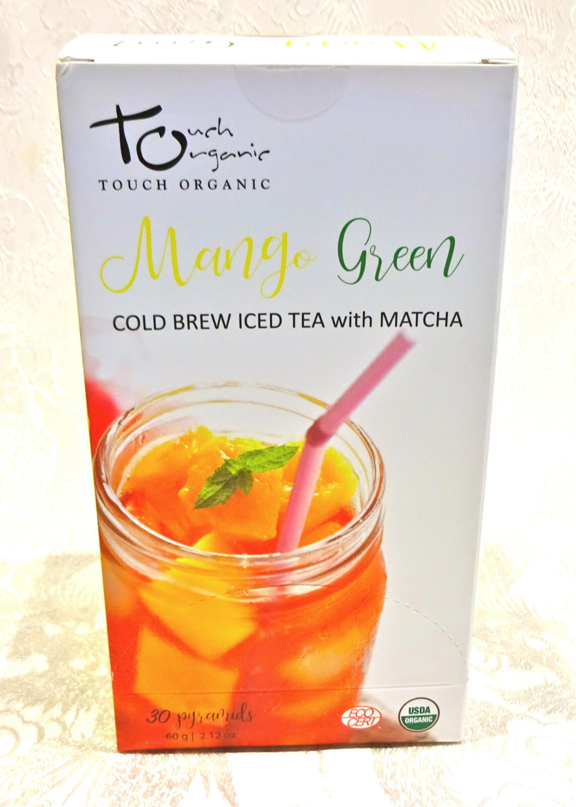 ICED TEA Cold Brew MANGO GREEN Tea w/ Matcha 30 Bags 2.12 oz by Touch Organic
