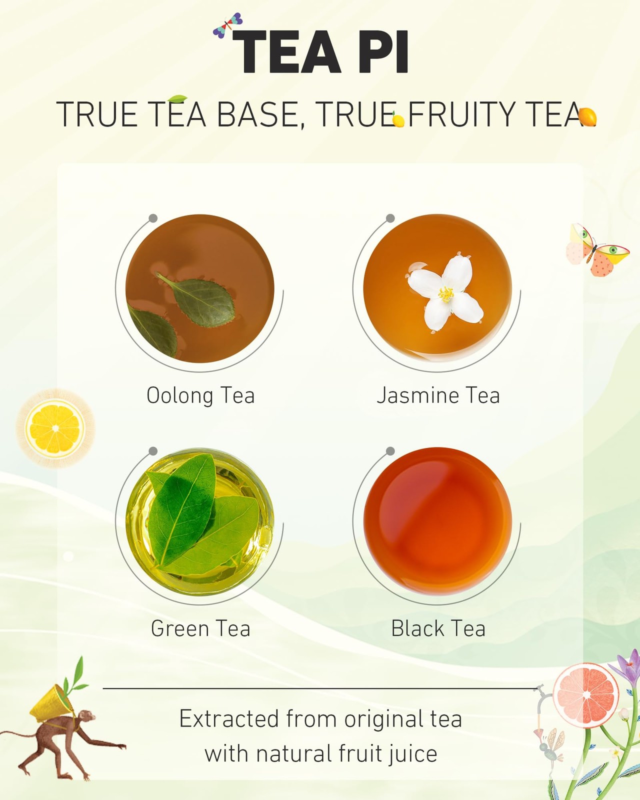 Tea PI Iced Tea – Oolong Tea, Green Grape Sweet Iced Fruit Tea Bottles, Real …