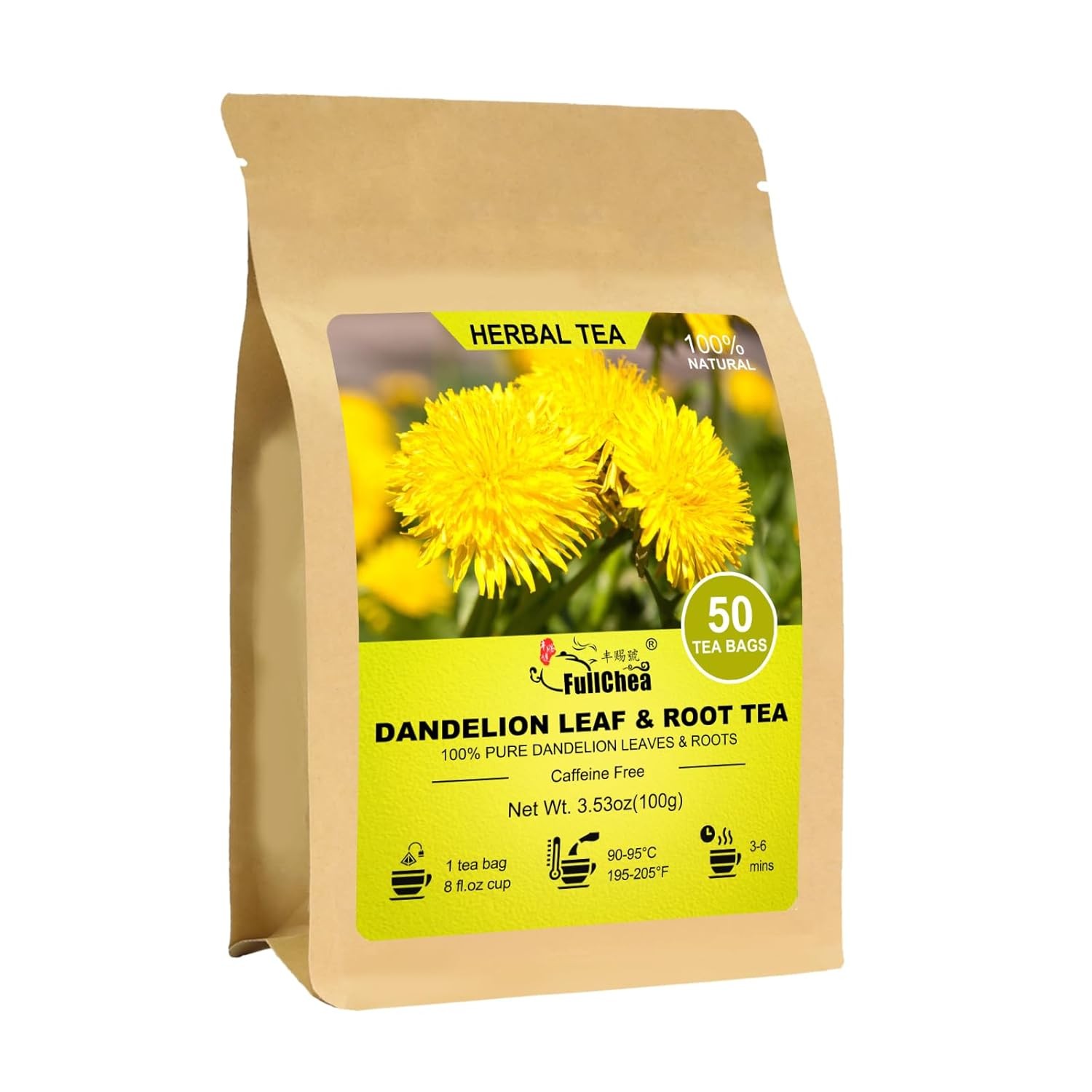 FullChea – Dandelion Leaf & Root Tea bags, 50 Teabags, 2g/bag – Natural Dandelio