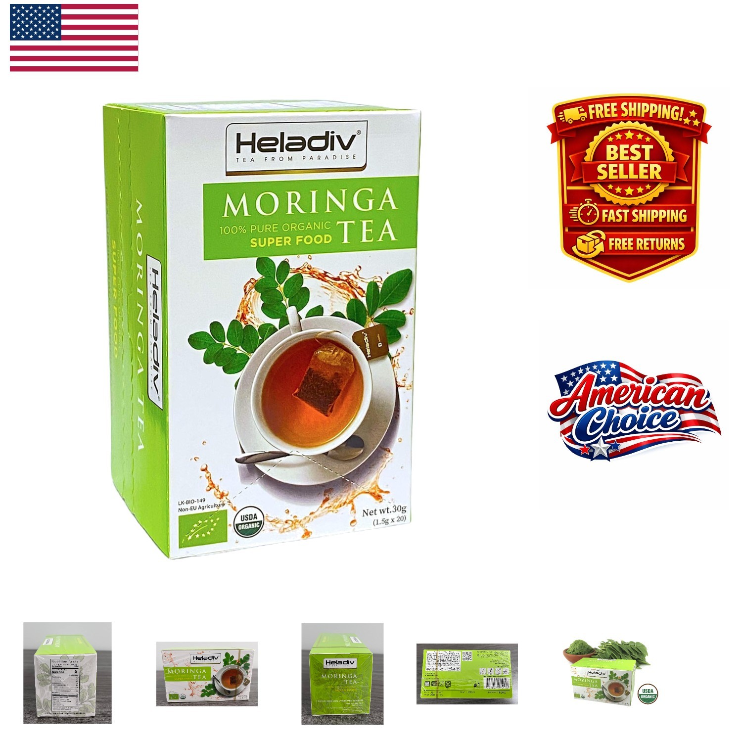 Caffeine-Free Organic Moringa Tea – 20 Count for Natural Wellness & Weight Loss