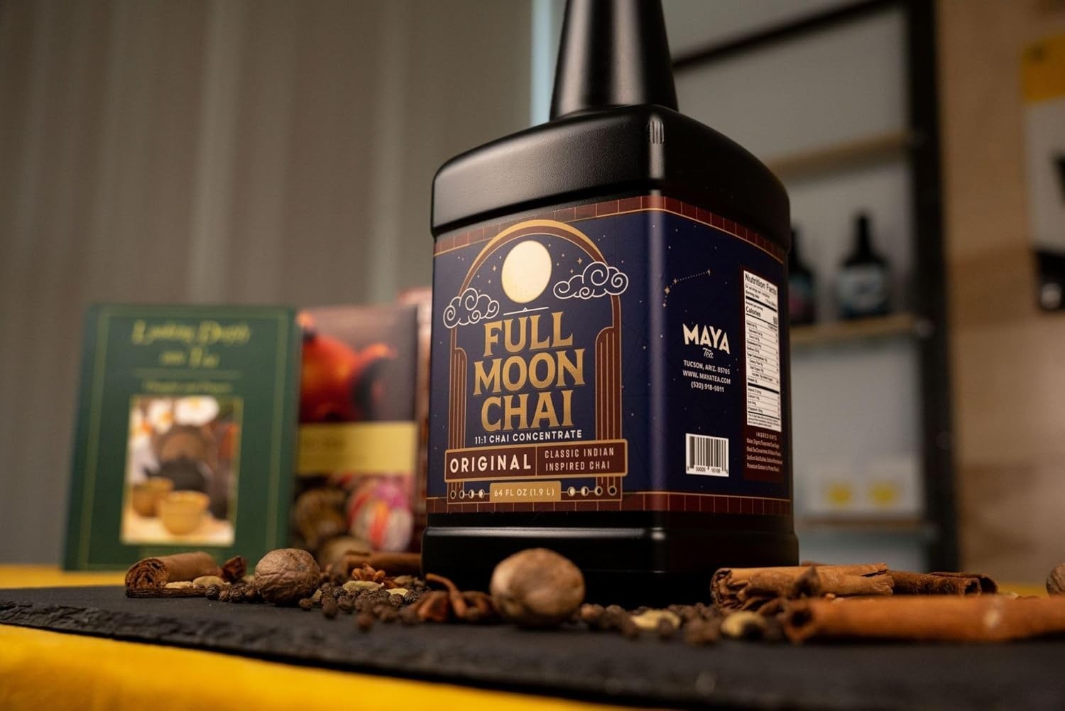 Maya Chai Tea Concentrate, Full Moon, Organic Cane Sugar, 64 Ounce with Pump