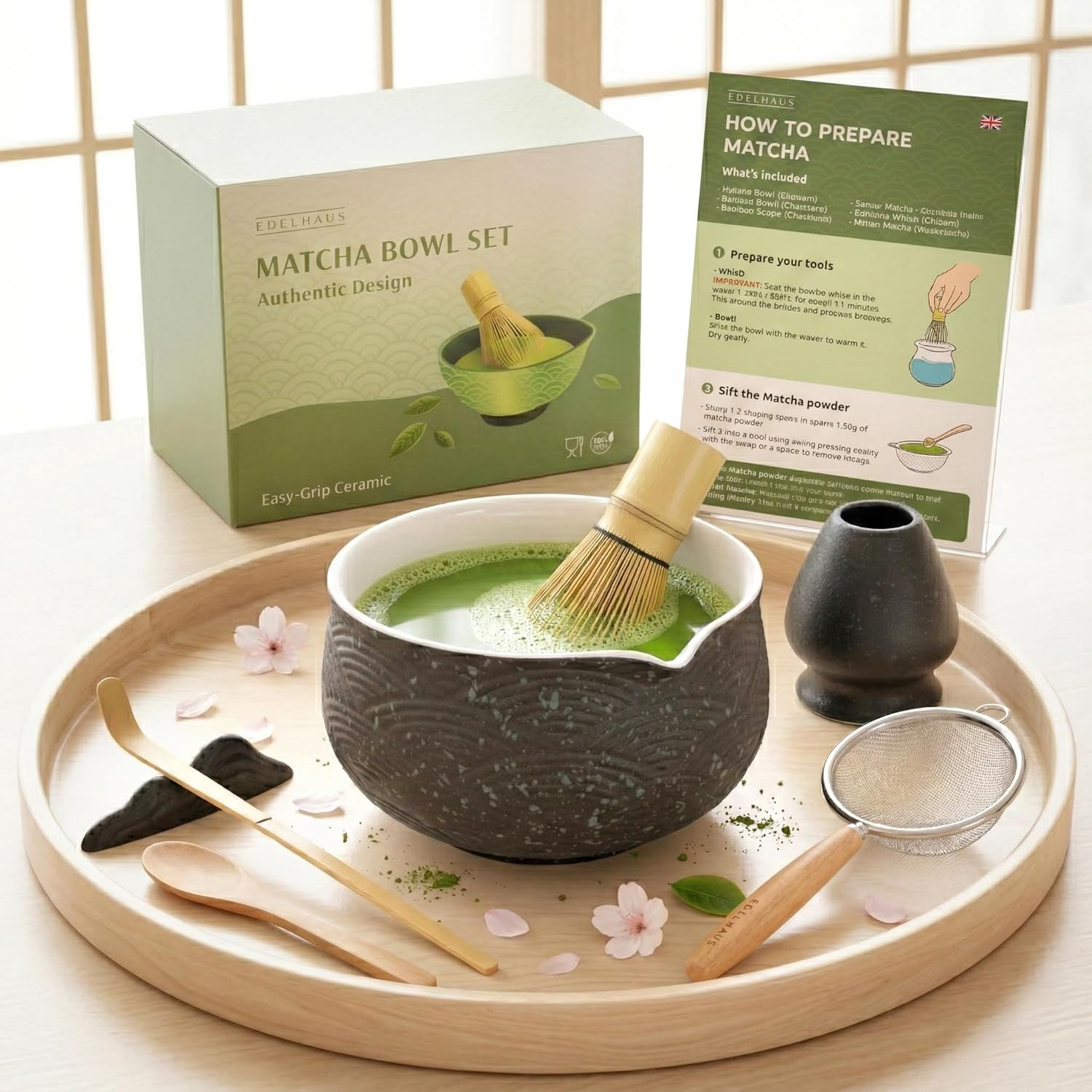 Matcha Kit Whisk Set (7 Pcs) – Complete Matcha Set, Matcha Bowl with with Bowl,