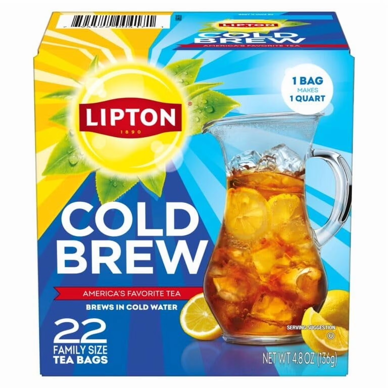 6pk Lipton Cold Brew Iced tea, ZeroCalories, no boiling needed, 22 Total TeBags