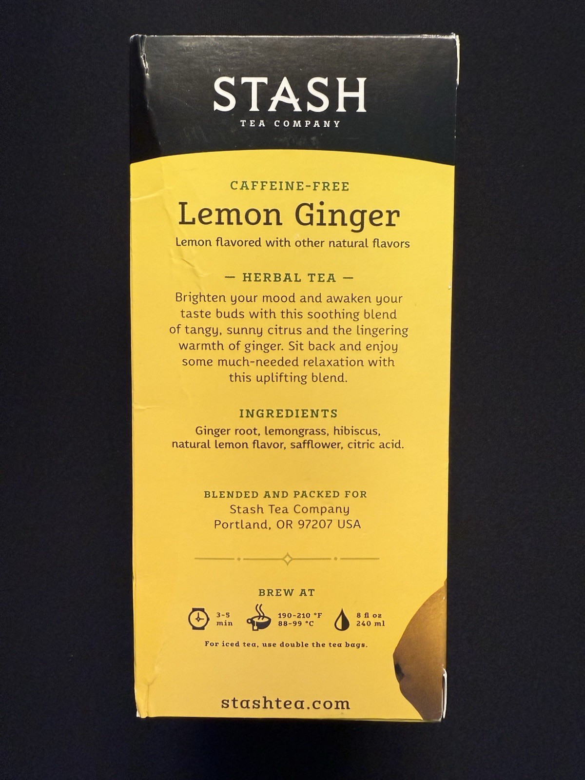 STASH TEA Lemon Ginger Tea. Caffeine Free. Herbal Tea 1 box = 30 tea bags
