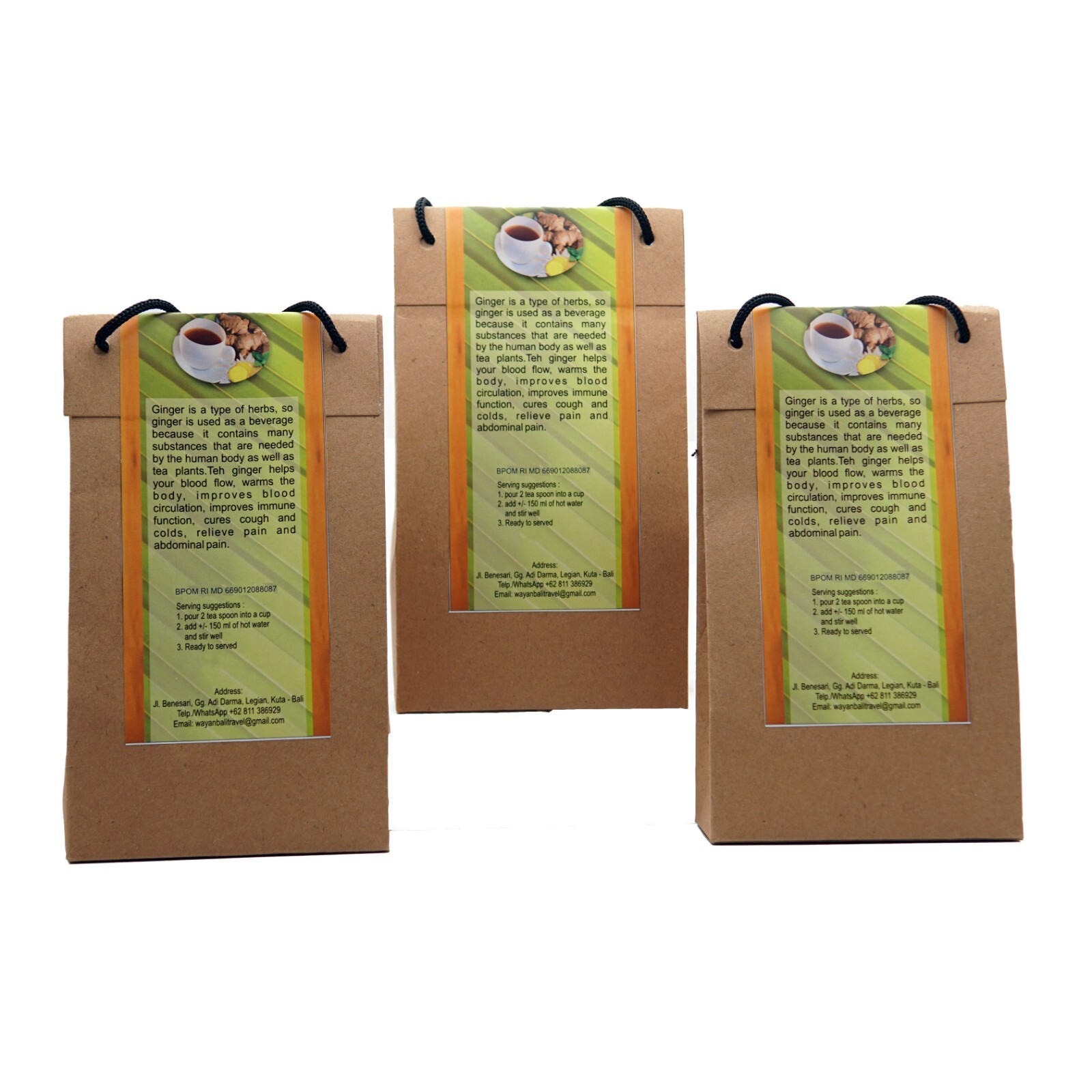 Ginger Tea. Bali Organic, Natural, and Herbal Sugar-Free Tea Powder