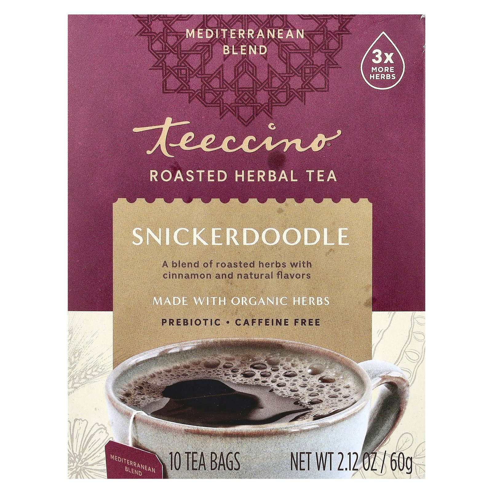 Roasted Herbal Tea, Snickerdoodle, Caffeine Free, 10 Tea Bags, 2.12 oz (60 g)