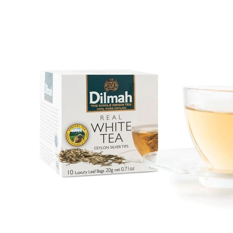 Dilmah White Tea, Ceylon Silver Tips, 10-Count Luxury Leaf Teabags (Pack of 2)