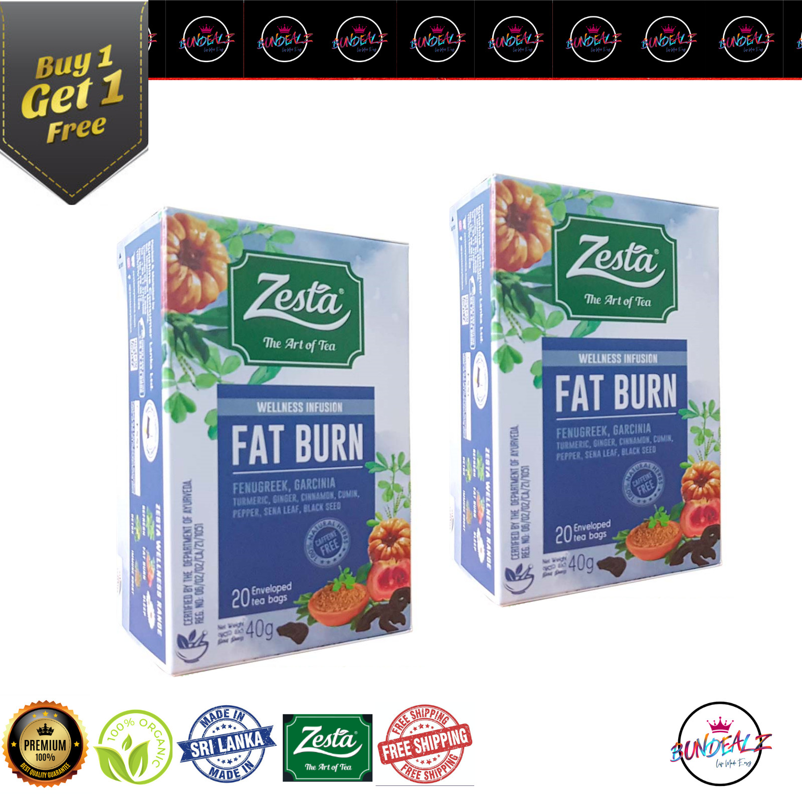 ZESTA Wellness Infusion Herbal Fat Burn Ceylon Black tea Buy 1 Get 1 offer + FS