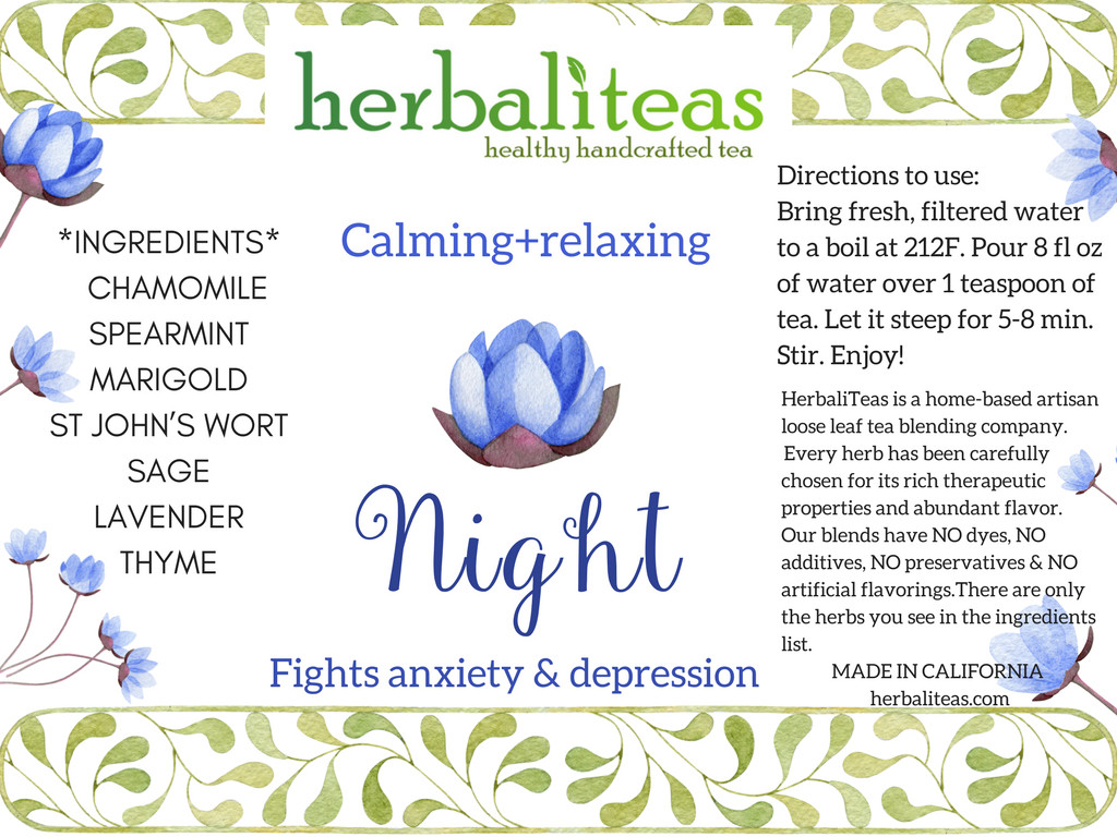 NIGHT Calming, Stress-Relieving Herbal Loose Leaf Tea Blend 1 oz