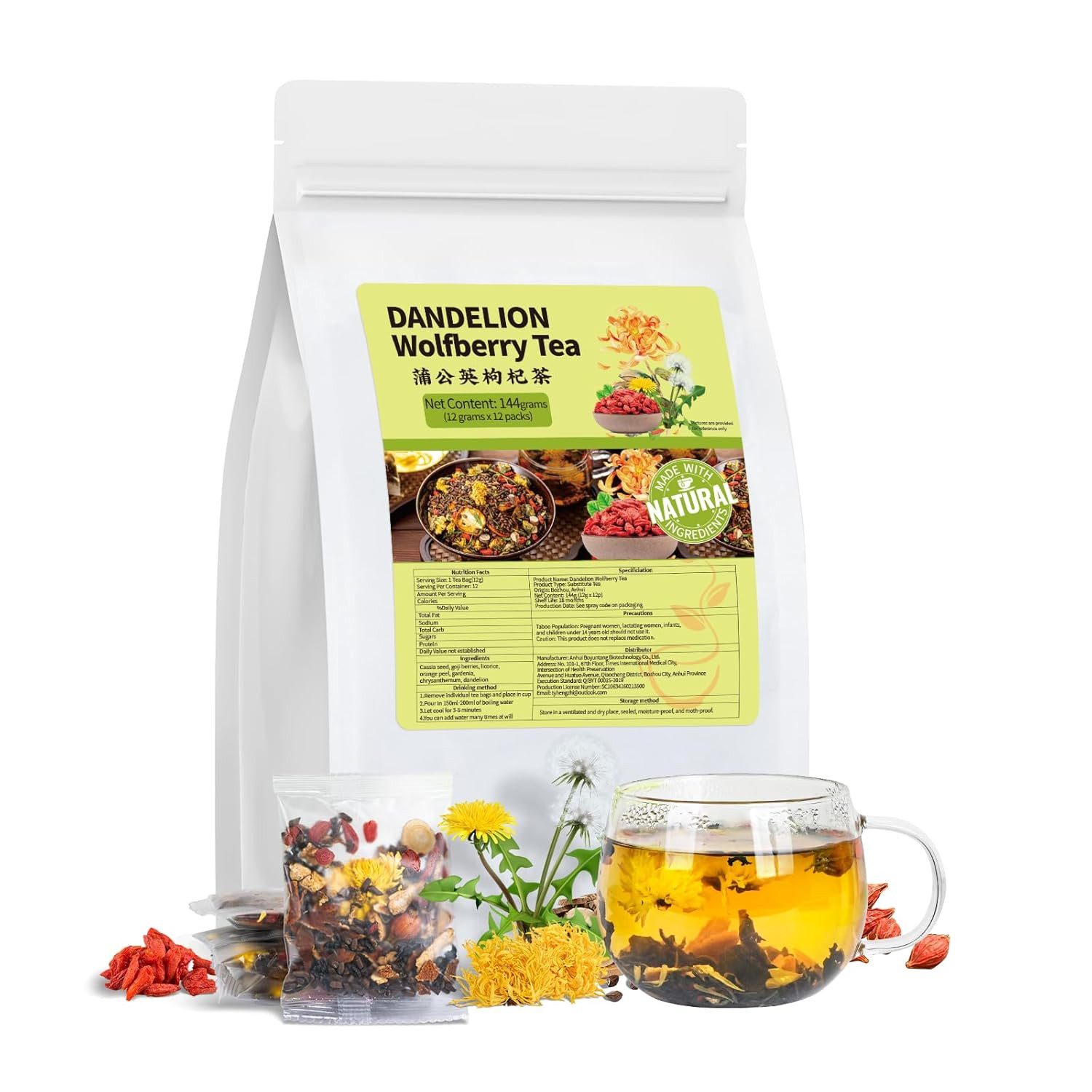 Dandelion Wolfberry Tea, Natural Kidneys & Liver Health Dandelion Root Tea with