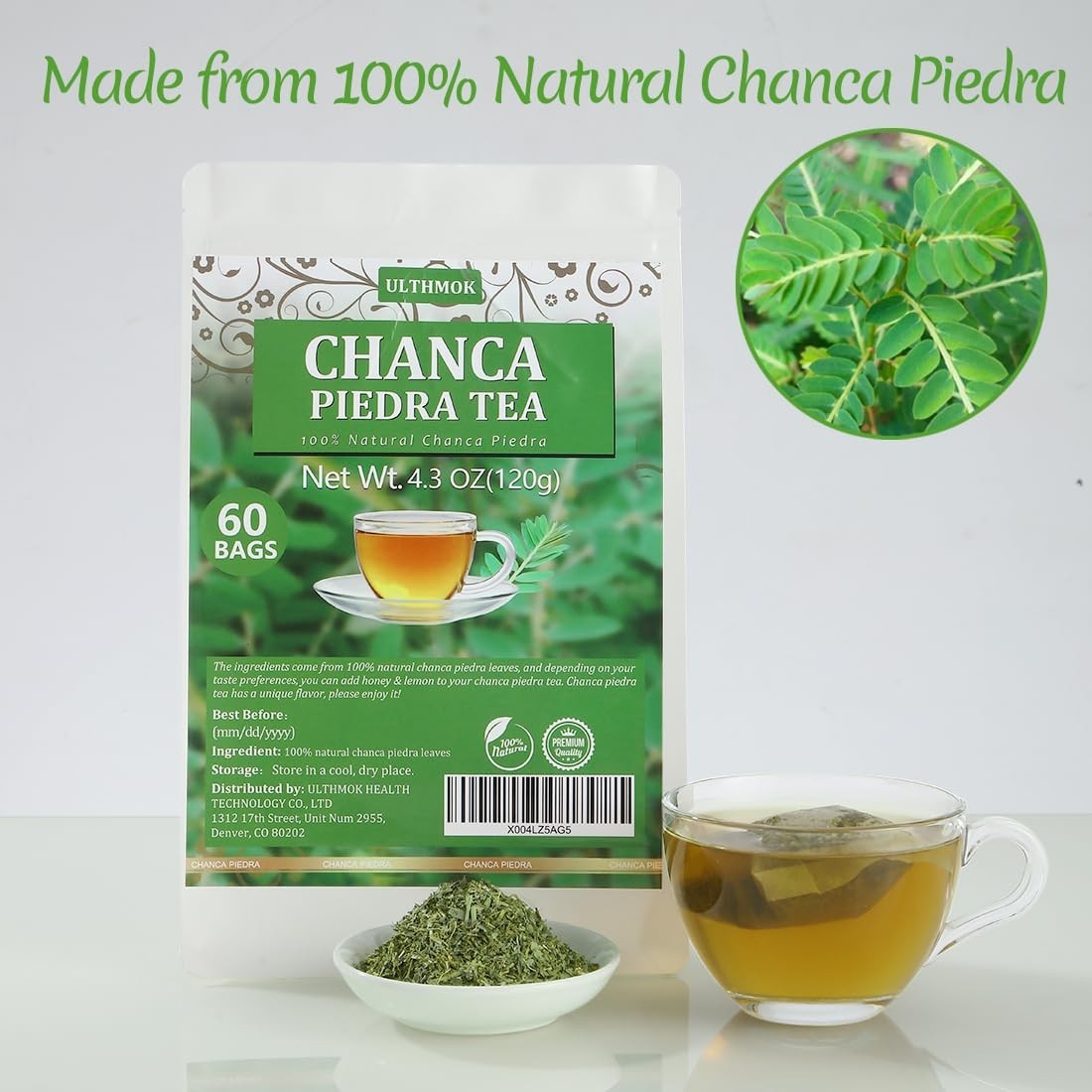 Herbal Chanca Piedra Tea – 60 Bags, Soothing Taste, 100% Pure & Natural