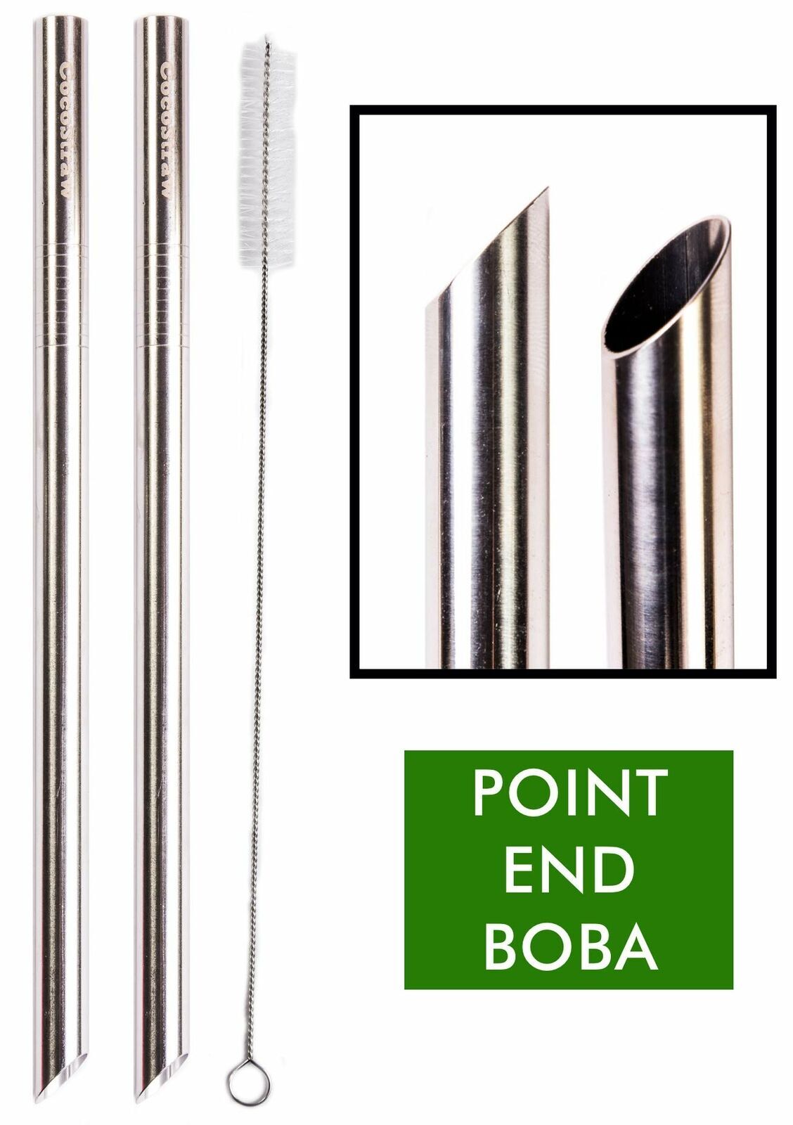 2 BOBA Straw Stainless Steel Extra Wide 1/2″ x 9.5″ Long Tapioca Pearl Bubble