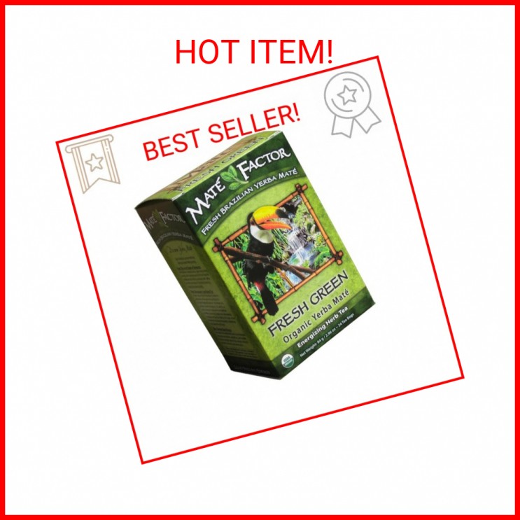 The Mate Factor Yerba Mate Energizing Herb Tea Bag, Organic Fresh Green, 24-Coun