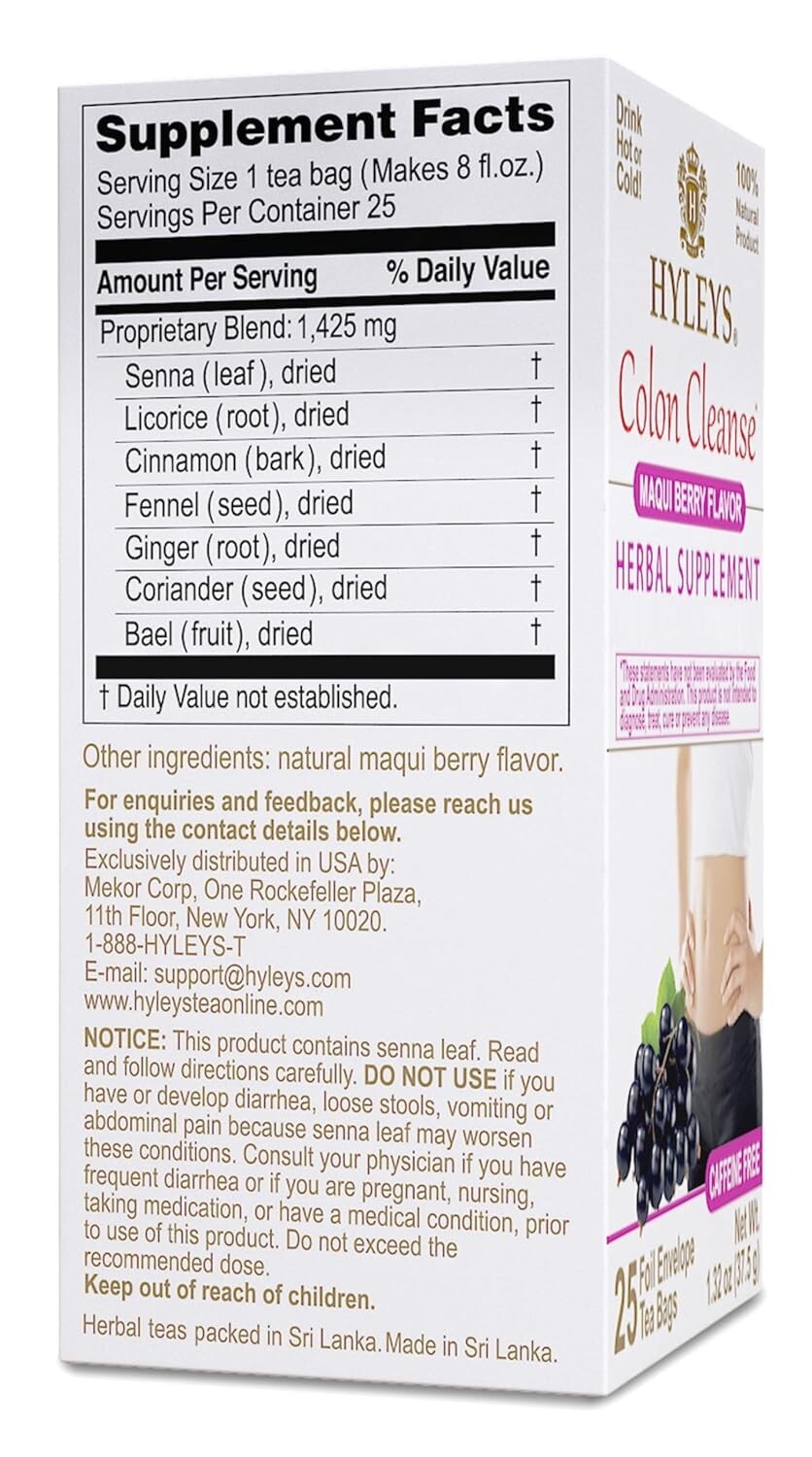 Hyleys Colon Cleanse Tea Maqui Berry Flavor – 25 Tea Bags (1 Pack)