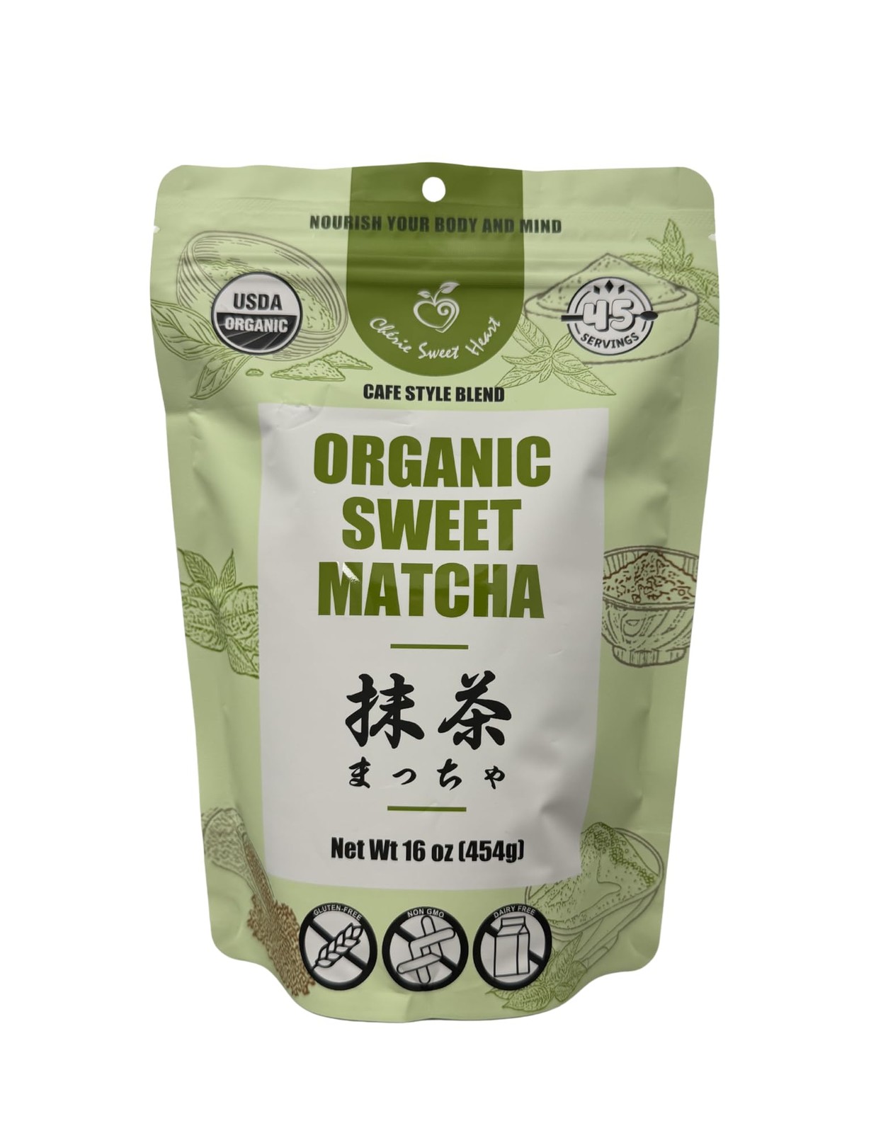 Organic Sweet Matcha Green Tea Powder – Cafe Style Blend by Cherie Sweet Hear…