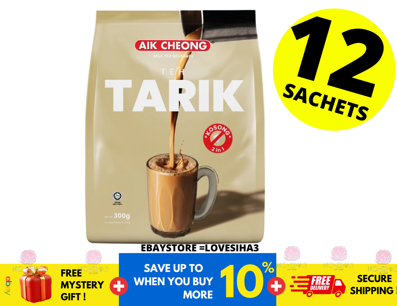 Aik Cheong 2 In 1 Teh Tarik Kosong No Sugar Added (25gm x 12)