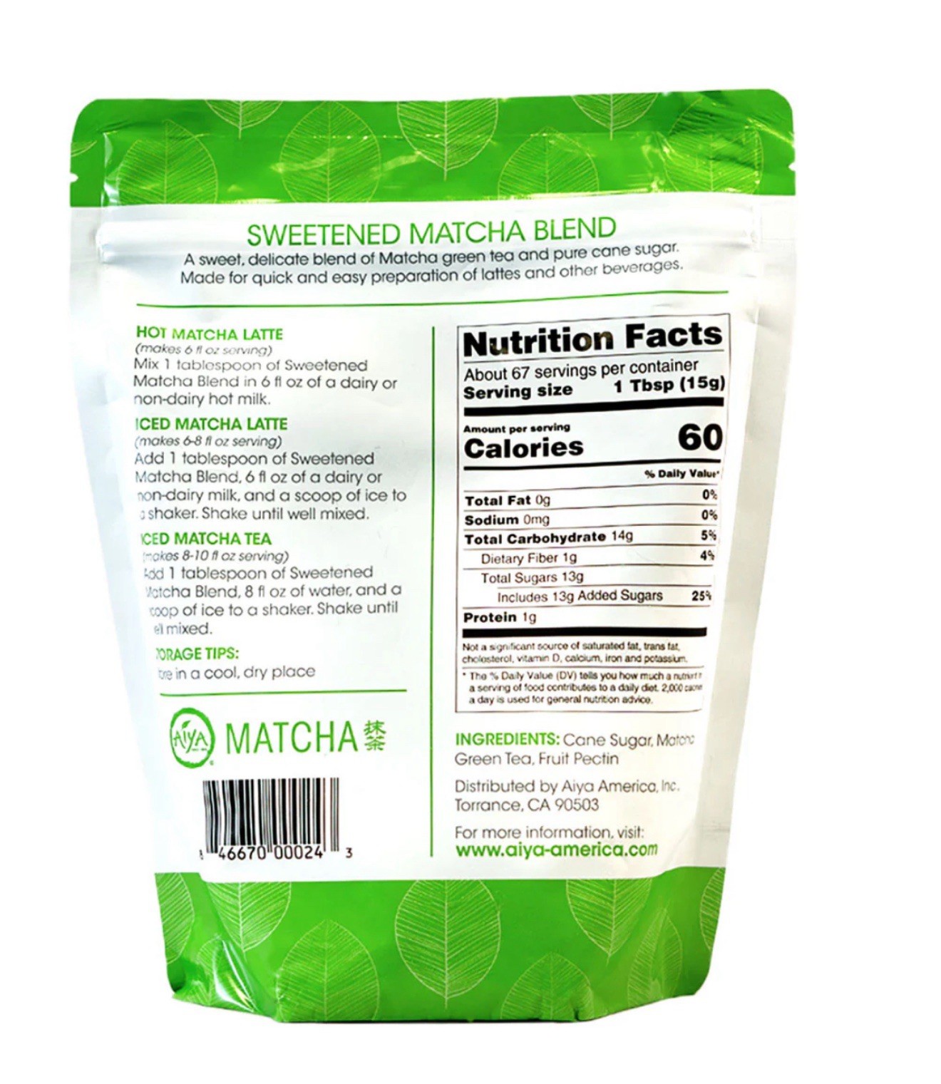 Aiya Sweetened Matcha Blend Powder – Matcha Latte Powder 2.2lbs (1Kg)