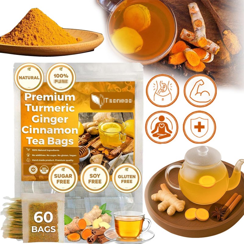 Turmeric, Ginger, Cinnamon Tea Bags, 100% Natural & No Additives & Caffeine Free