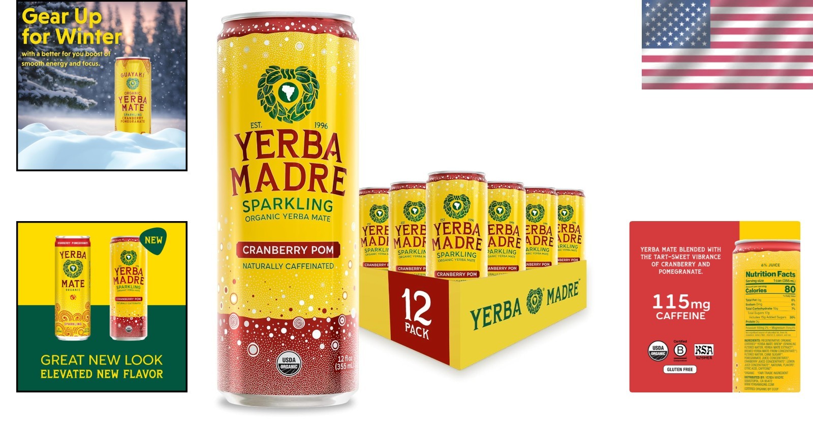Organic Sparkling Yerba Mate Cranberry Pom – 144 Fl. Oz, Fair Trade Certified