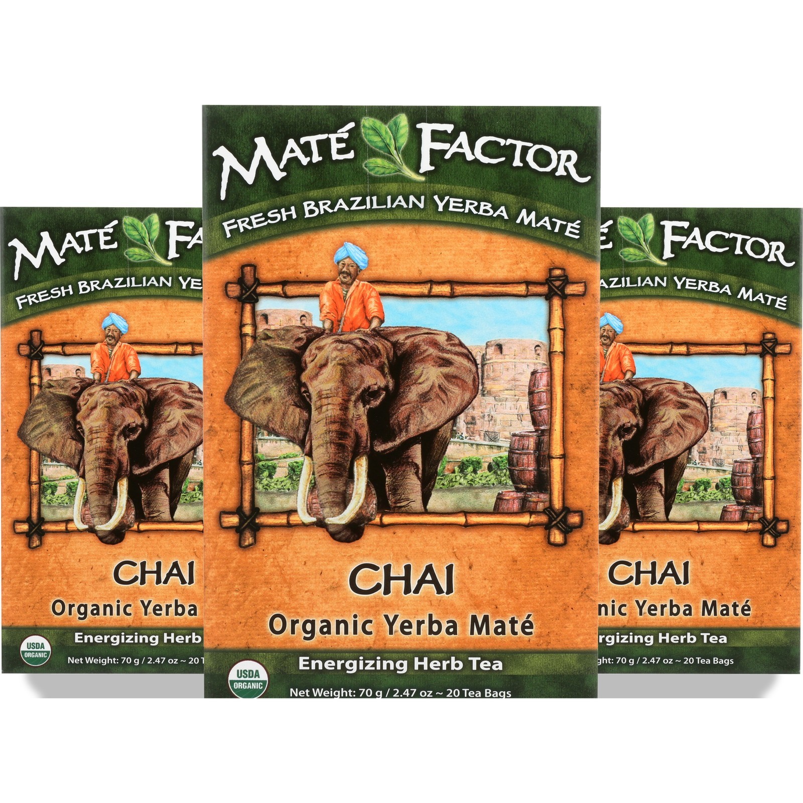 Mate Factor Organic Yerba Tea Bags Chai 20 Herb 3 Pack
