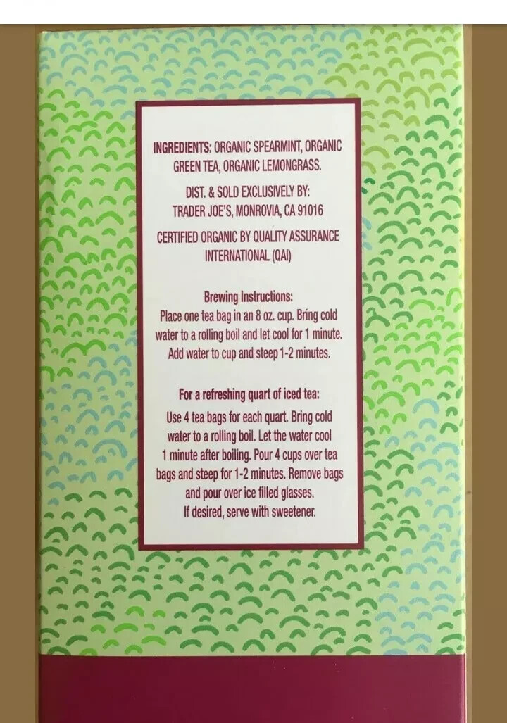 3 Pack Trader Joe’s Organic Moroccan Mint Green Tea 20 Bags 1.27 oz ea 60 Ct