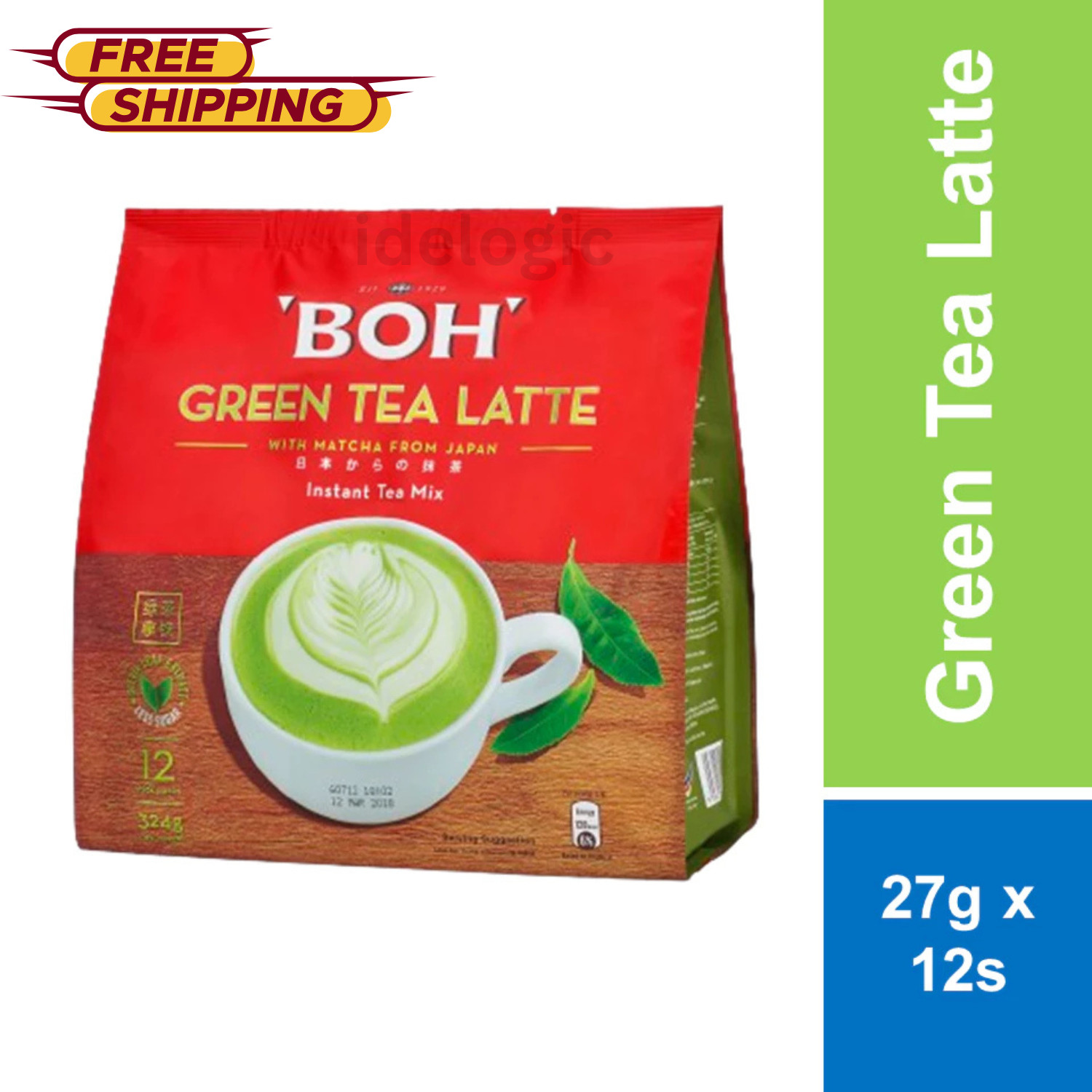 BOH Green Tea Latte Instant Tea with Matcha 2 Packs (24 Sachets)