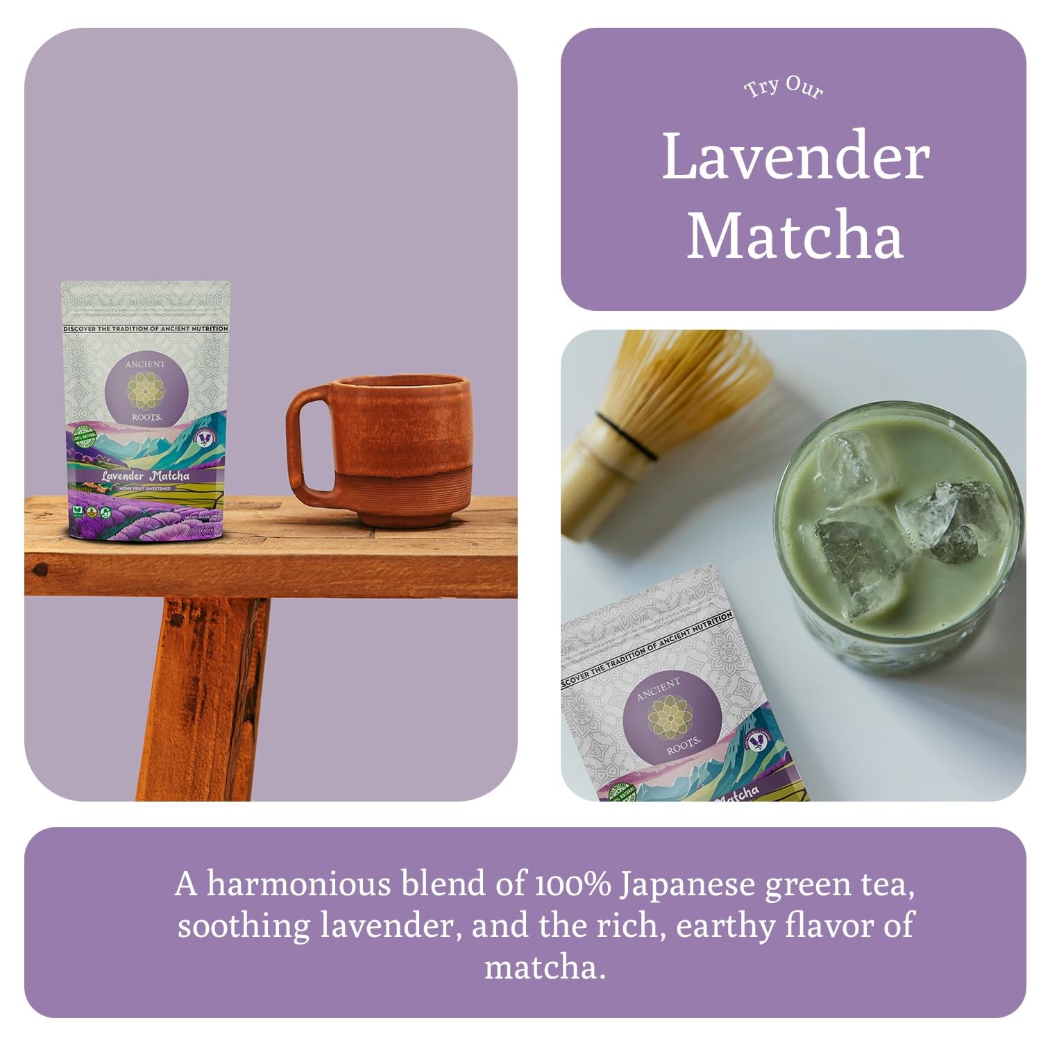 Ancient Roots Lavender Matcha Green Tea Powder 100% Japanese Matcha, Allnat…
