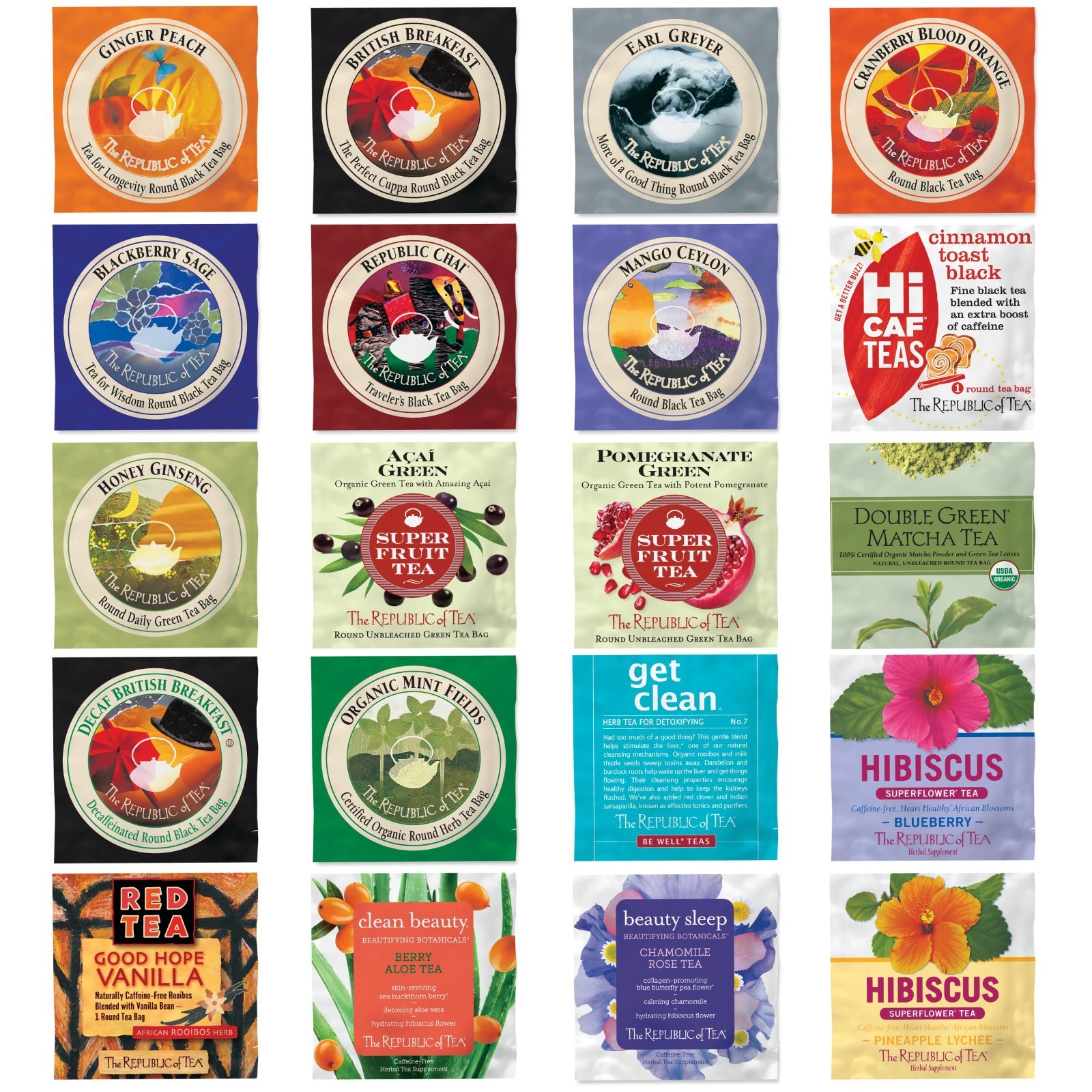 Premium Assortment of Herbal & Green Teas, 40 Individually Wrapped Bags