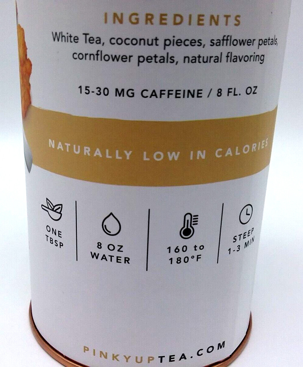 2 Tin Pinky Up Coconut Creme Loose Leaf White Tea w/Flowers 2.8 oz /80g Germany