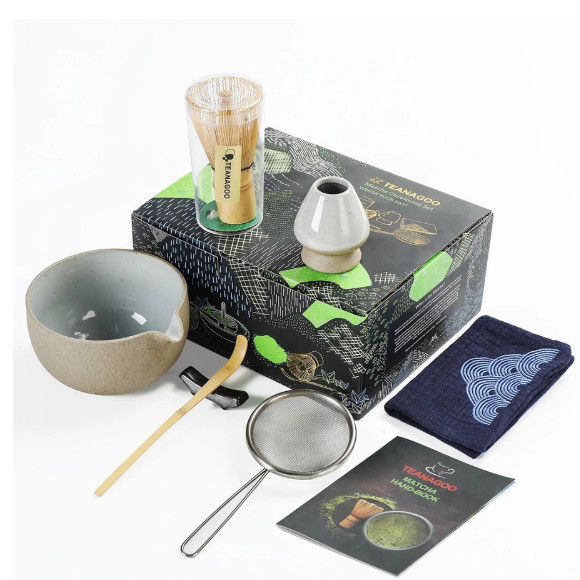 TEANAGOO Matcha Tea Set Featuring Handcrafted Bamboo Whisk, 7 Piece Kit