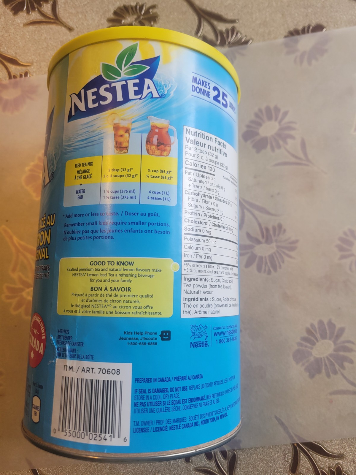 Nestea Original Lemon Iced Tea Mix 2.2kg 4lb 13oz Can 122 servings Canada Fresh
