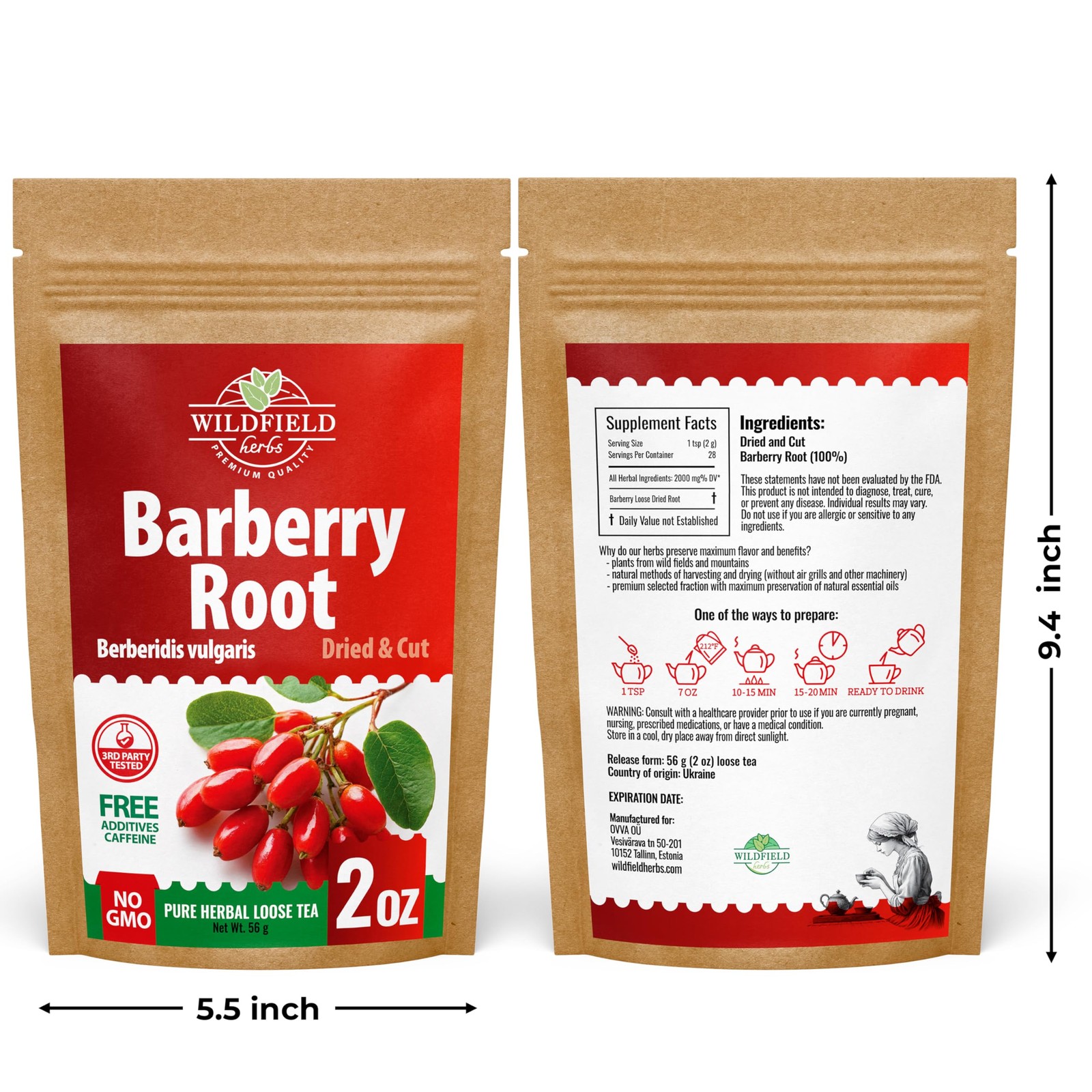 2 oz. Barberry Root Herbal Tea (Berberis vulgaris) – 56g Dried 2 Ounce