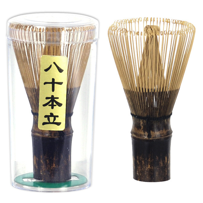 Tea Ceremony Utensil 80 Count Black Bamboo Whisk w/ Chashaku Scoop Matcha Tool