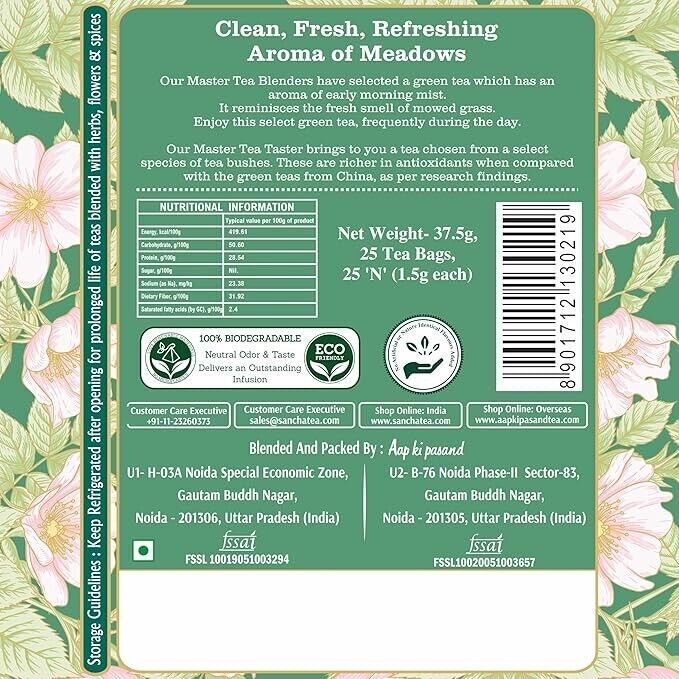 SAN CHA Healthy Detox , Green Tea, Natural Green Tea 25 Pyramid Tea Bags 25 Gram
