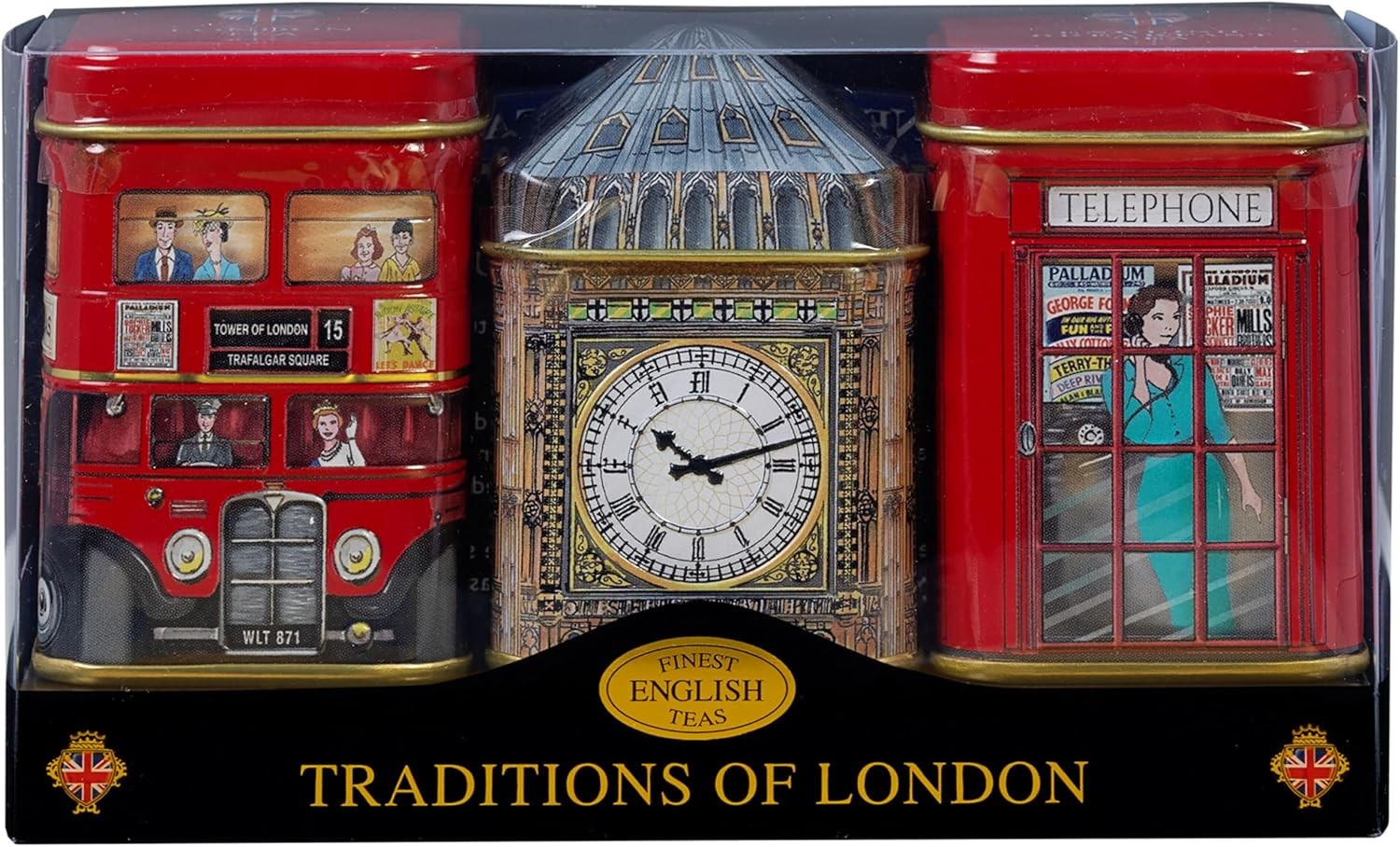 London Icons 3x Mini Tea Tins with Fine English Loose Tea (Big Ben, Red London