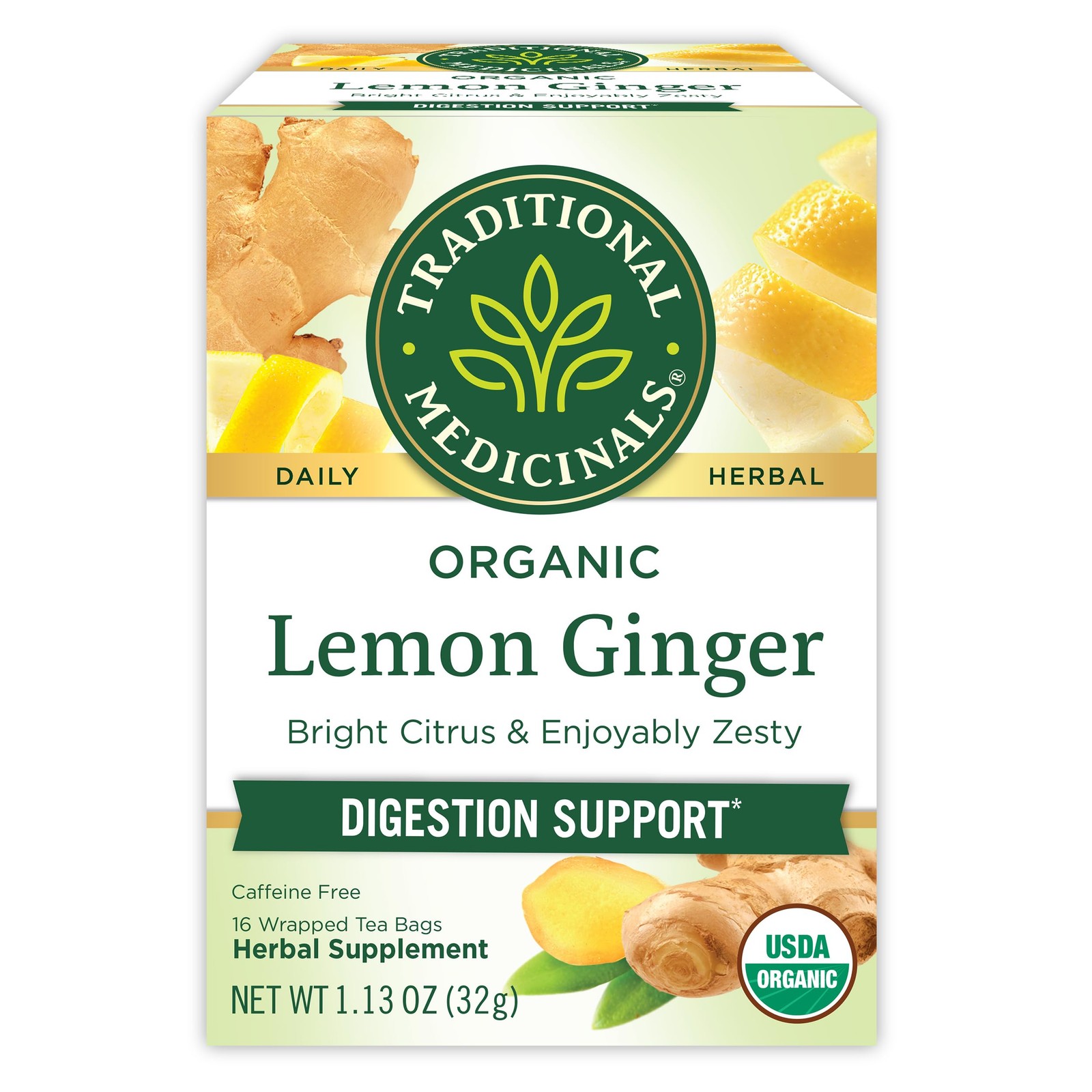 Traditional Medicinals Organic Lemon Ginger Tea, 1.13 16 Count (Pack of 1)