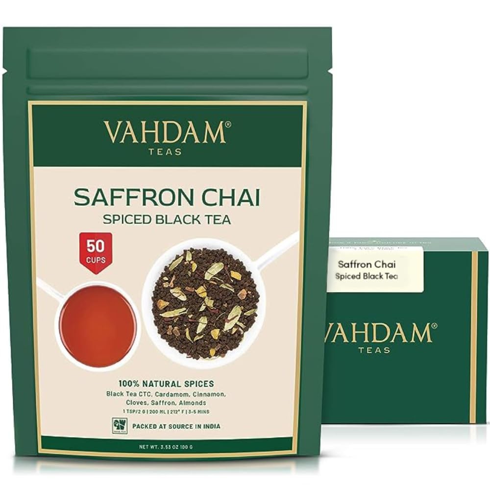 Saffron Spiced Chai Loose Leaf 50 Cups 100g | Black Tea with Cardamom Cinnamo…