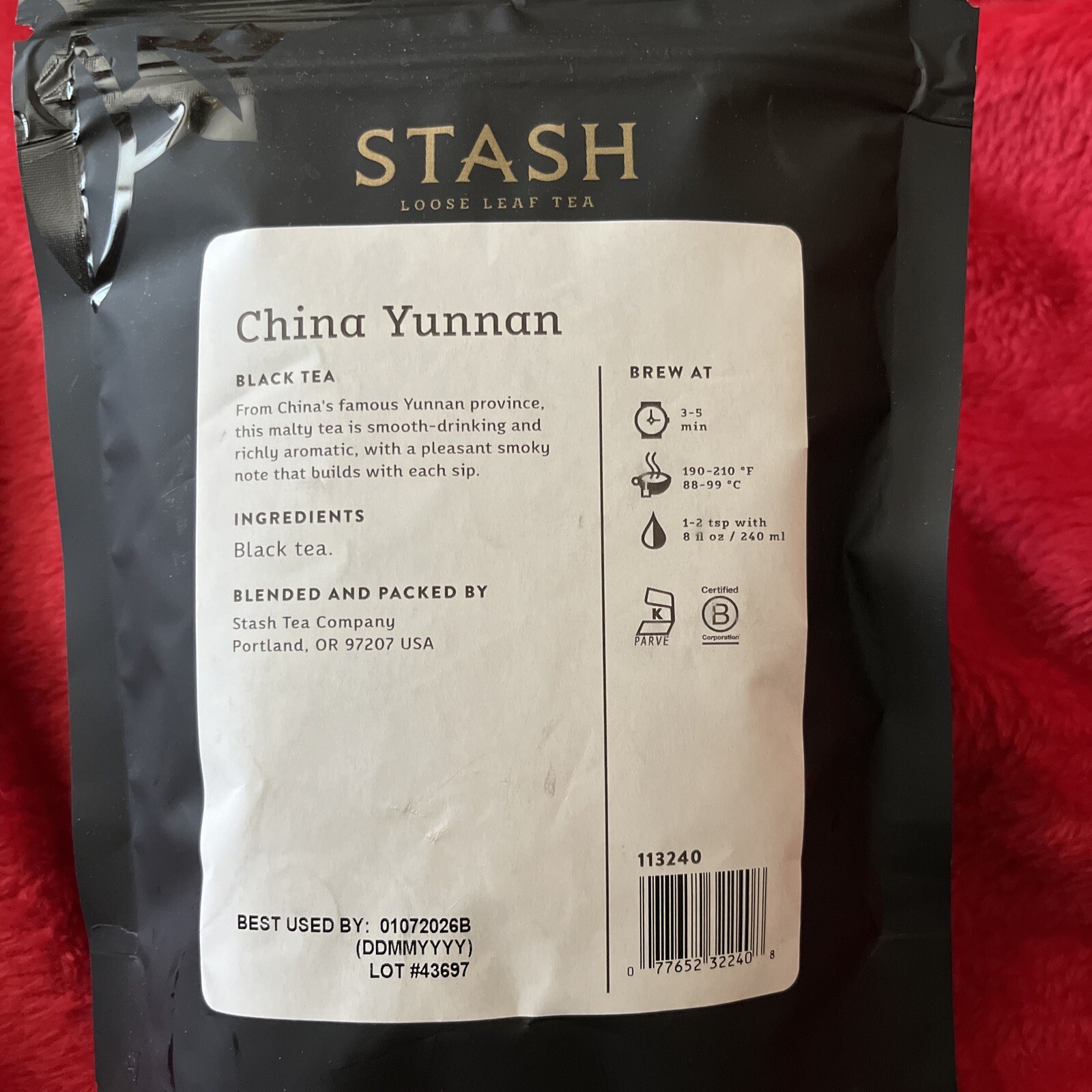 Stash Loose Leaf China Yunnan Black Tea 3.5 Ounce BBD 01/2026