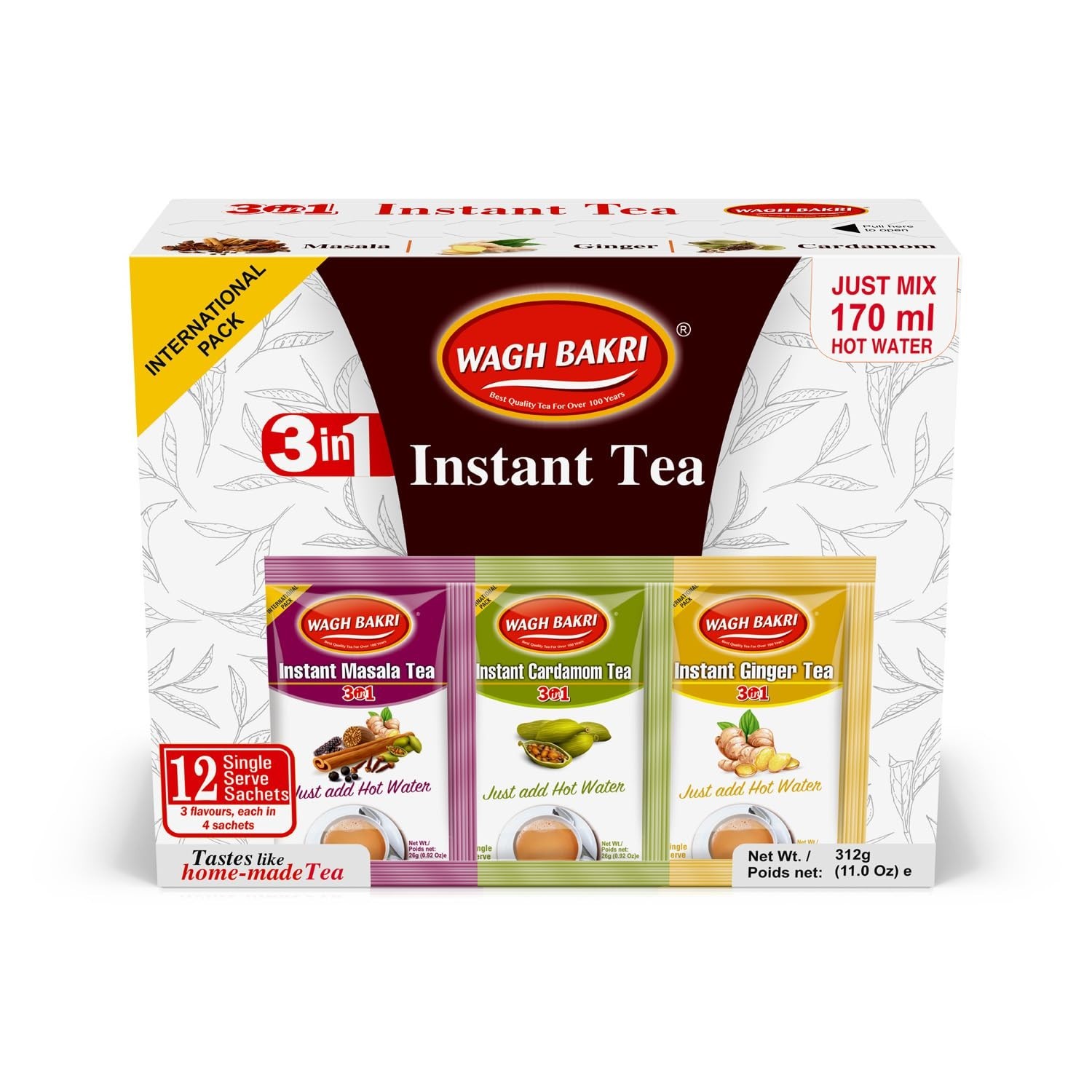 Instant Masala Ginger Tea Premix with Cardamom – Total 12 Sachets, High Caffeine