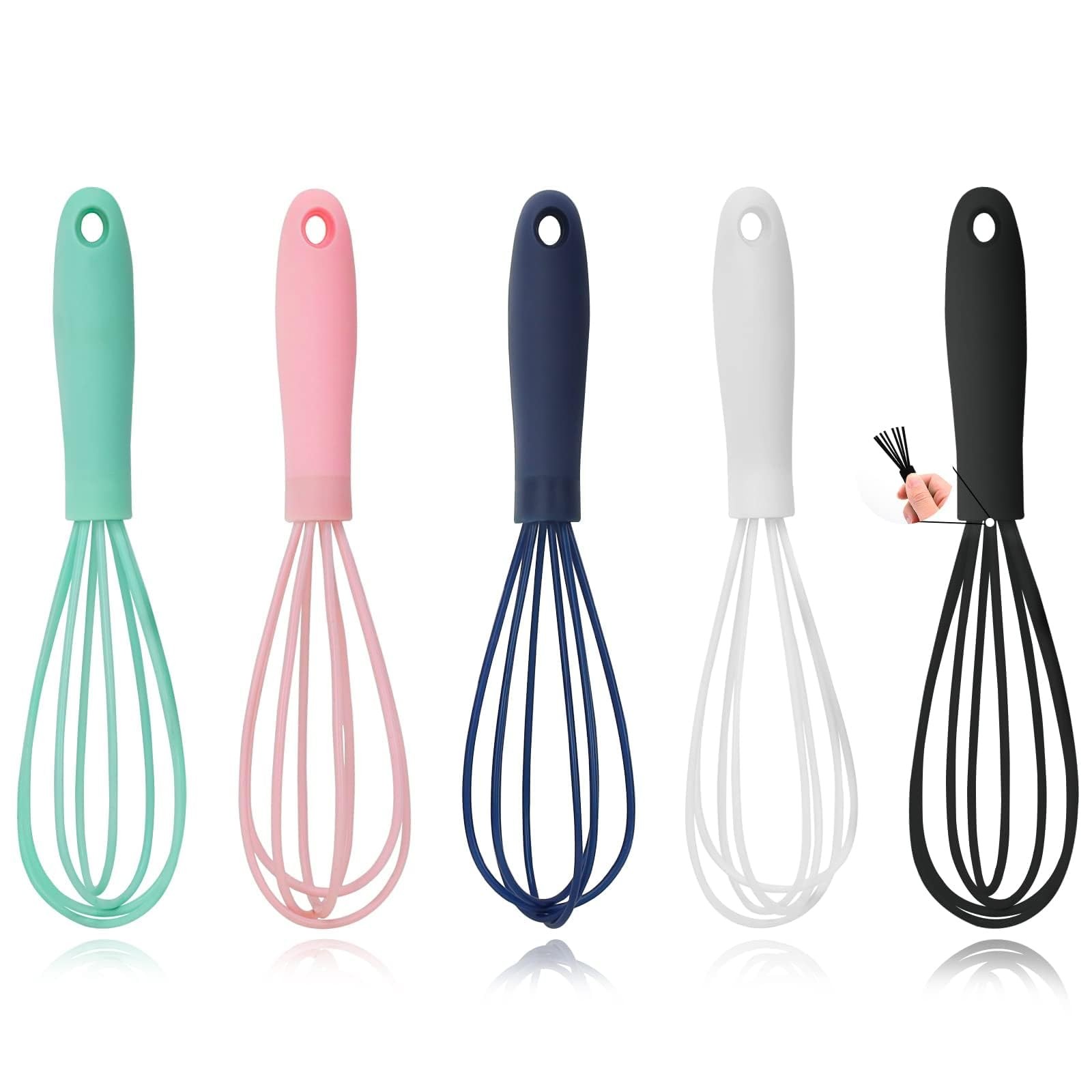 5 Pcs Silicone Mini Whisk – Stainless Steel Dough Whisk, Non Stick Multicolor