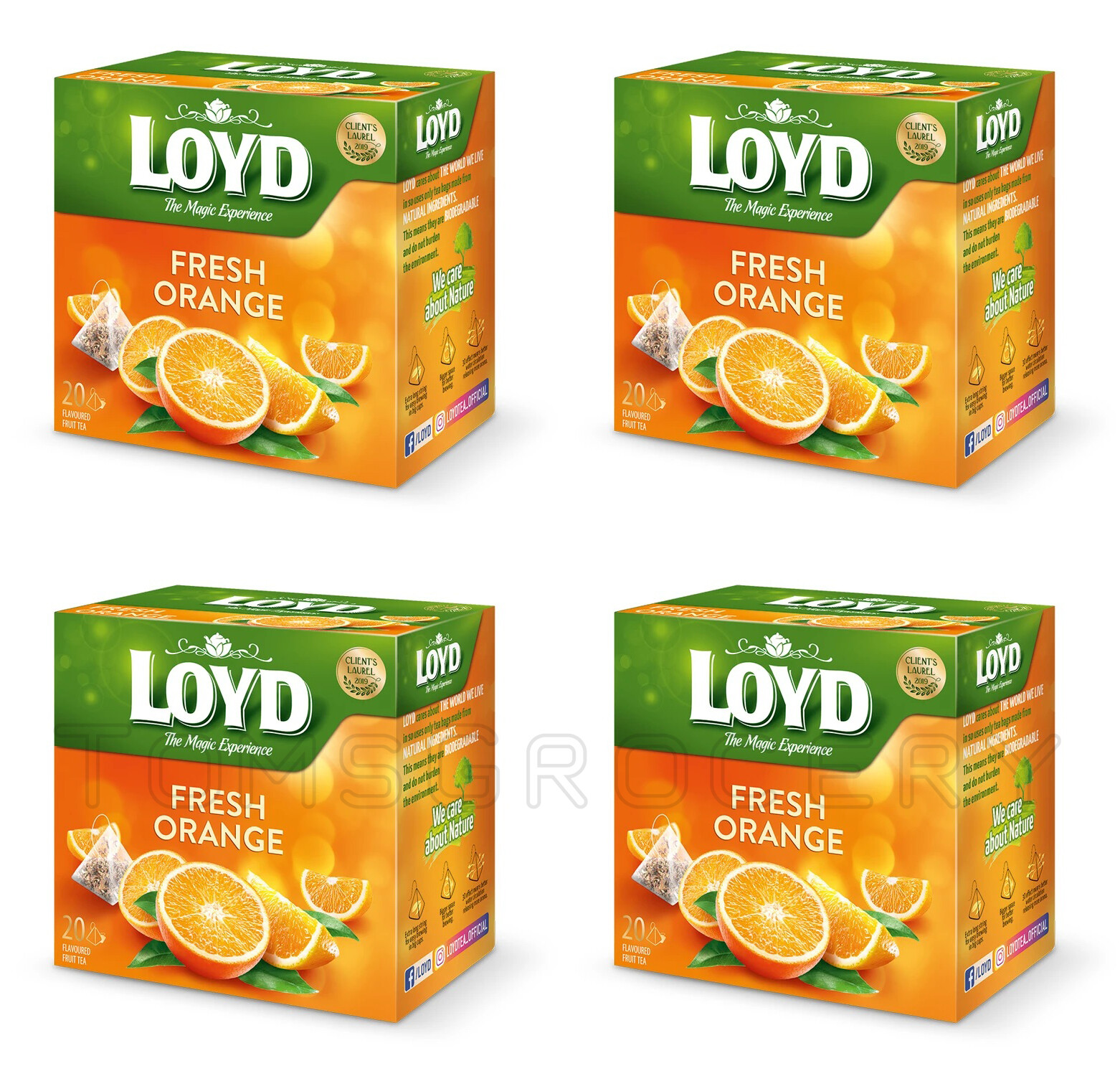 4 LOYD Orange Flavores Fruit Tea Infusion 20 Teabags Boxes (80 servings total)