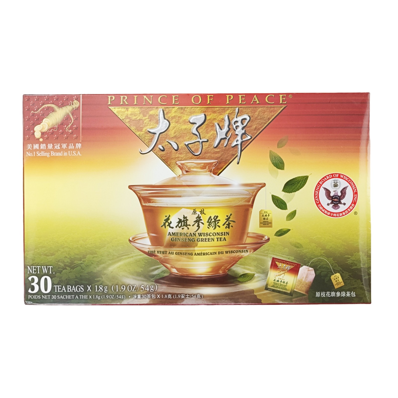 Prince of Peace American Ginseng Green Tea, 30 tea bags