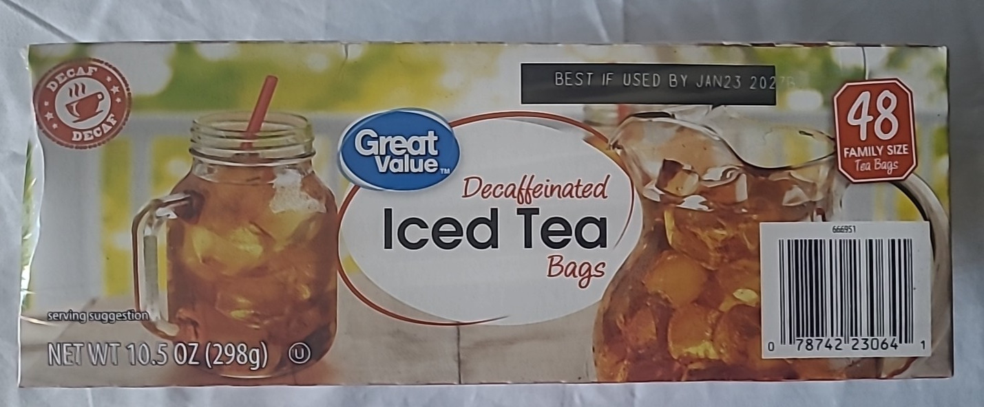 Great Value Decaffeinated Iced Tea, Tea Bags, 48 Ct,New