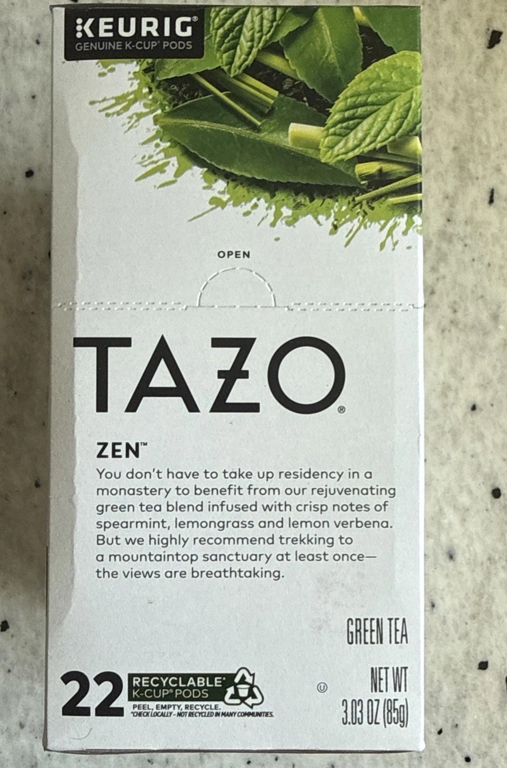 Tazo Zen Green Tea Keurig K-Cup Tea Pods 22 Count Exp Oct 2027 Lemongrass Mint