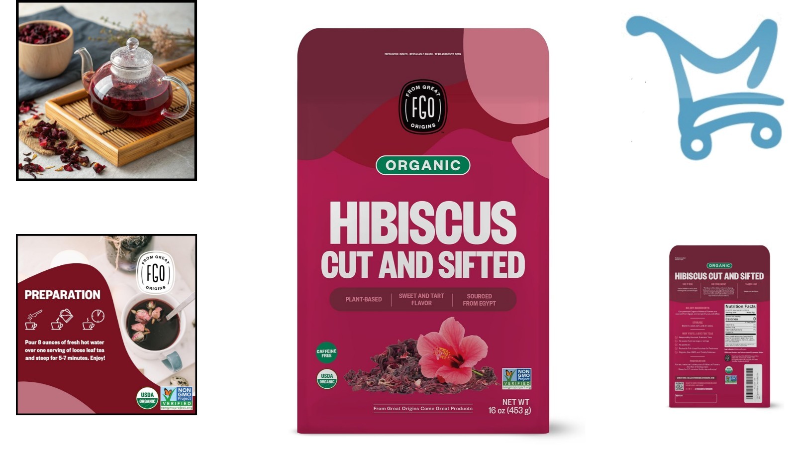 Organic Hibiscus Flowers 16oz Bulk Loose Leaves for Tea Baking Skin Care